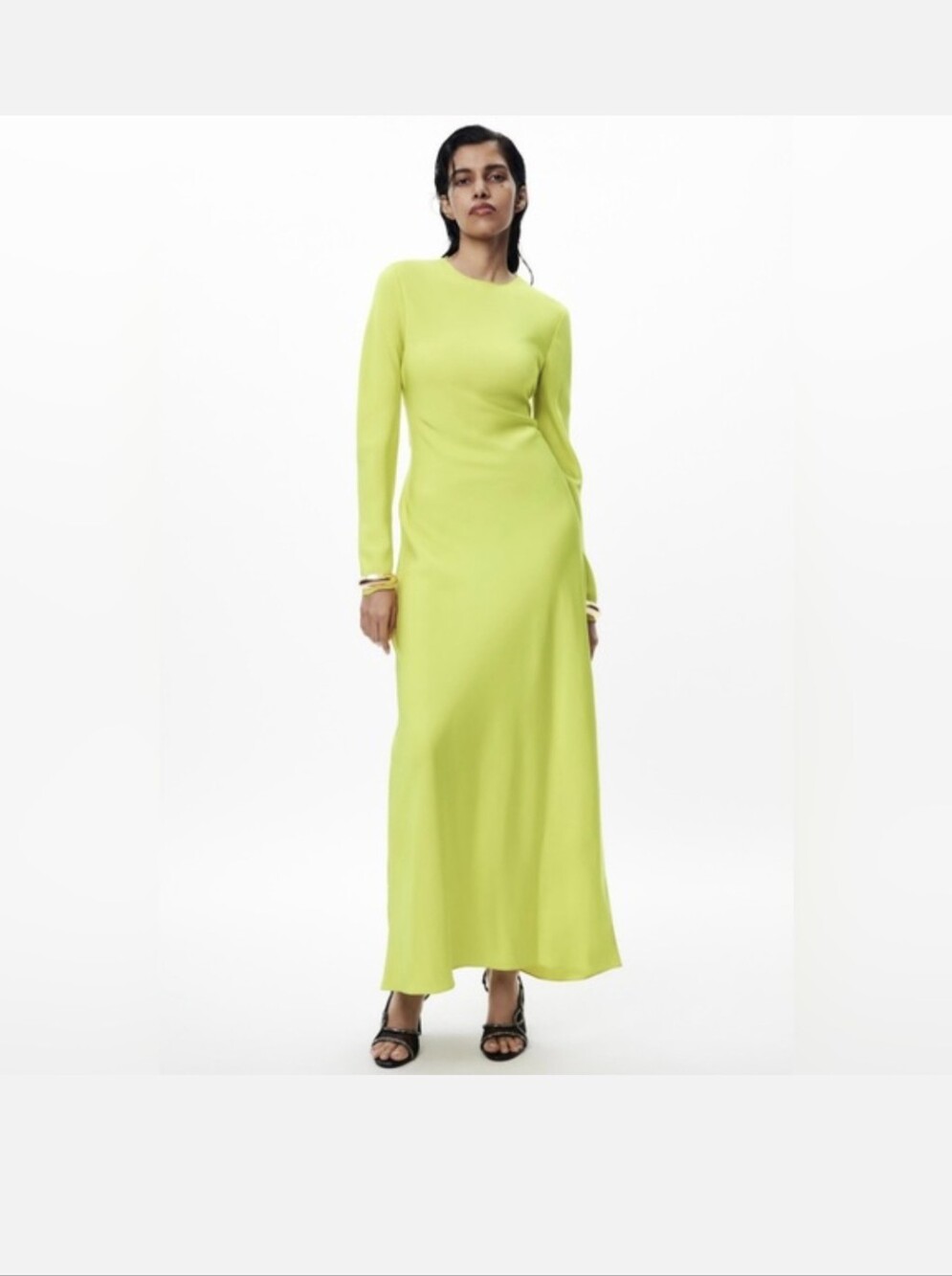 Zara,Lime Long-Sleeve Maxi Dress -size Xs